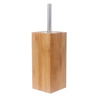 Natural Bamboo Toilet Brush Holder with Stainless Steel Brush Handle and Lid