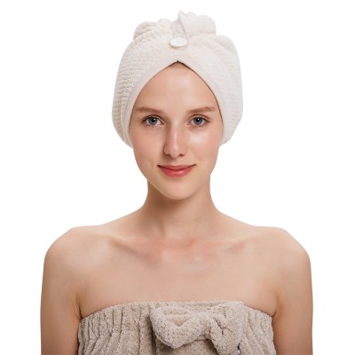 Lady Girls Solid Color  Pineapple Jacquard Coral Velvet Super Absorbent Shower Cap Head Towel