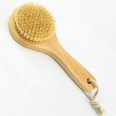 Hot-sale natural short handle bath pig bristle wooden body brush dry skin shower body brush