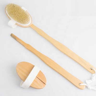 Detachable natural wooden boar bristle dry body shower spa bath brush