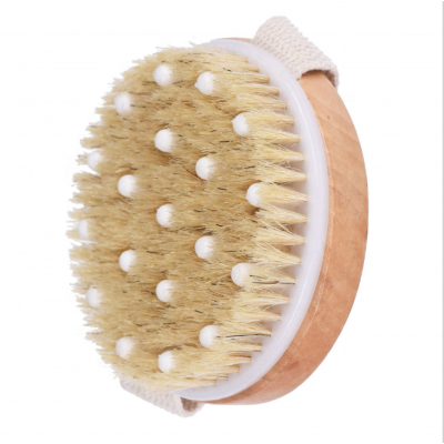 Wholesale round wooden natural bristle body brush organic spa exfoliating massage scrub brush