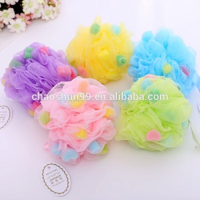 Promotional Multicolor flower shaped baby bath sponges , Body rubbing mesh kids Bath