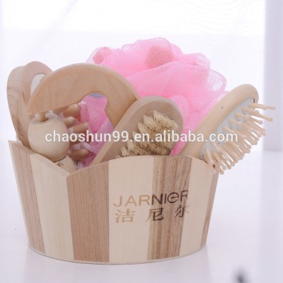 Promotional hottest natural wooden bucket bath and body gift set