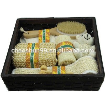 OEM customized wholesale high quality natural massage luxury portable wooden baby bath shower accessory spa bath gift set