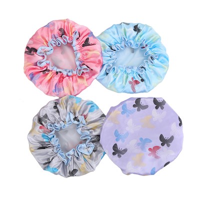 Women All Hair Lengths Soft Printed Satin Sleeping Hair Cap Butterfly Print Shower Cap