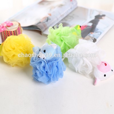 Custom color cute animal shape Kids mesh bath sponge flower